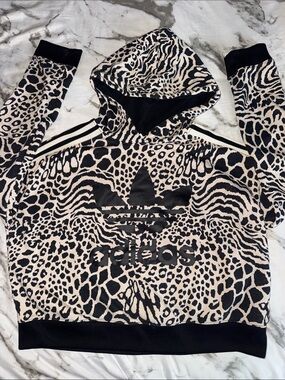 adidas Animal Print Pullover Hoodie - Black & Cream